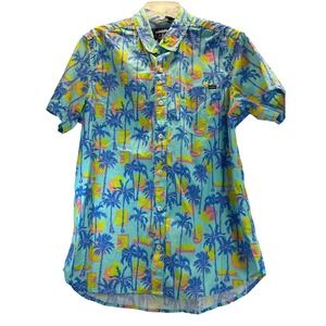 Chubbies Friday Shirt Aqua Tropical Print Short sleeve Button-up men sz M